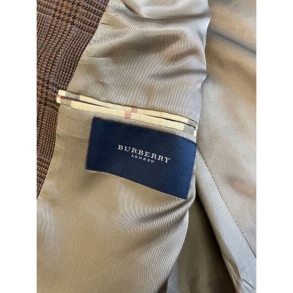 Burberry London Blazar Coat Men's Size 40R Brown Plaid Long Sleeve Front Button - Picture 3 of 11